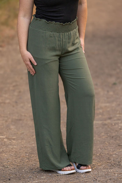 Presley Palazzo Pants - Olive | Women's Wide-Leg Pants-bottoms-Authentically Radd Women's Online Boutique in Endwell, New York