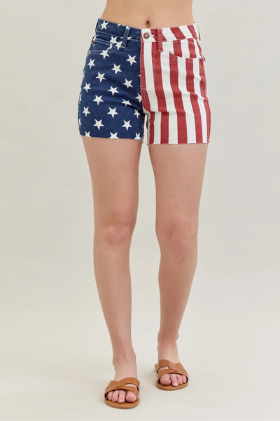 Judy Blue American Woman Fray Hem Shorts-Authentically Radd Women's Online Boutique in Endwell, New York