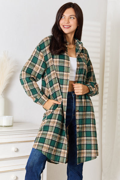 Mandy Plaid Collared Neck Long Sleeve Shirt-Authentically Radd Women's Online Boutique in Endwell, New York