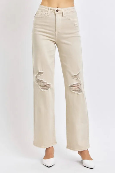 Judy Blue High Waist Wide Leg Jeans in bone-Authentically Radd Women's Online Boutique in Endwell, New York