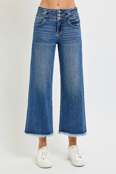 RISEN High Rise Crop Wide Leg Jeans with Wide Band Detail-Authentically Radd Women's Online Boutique in Endwell, New York