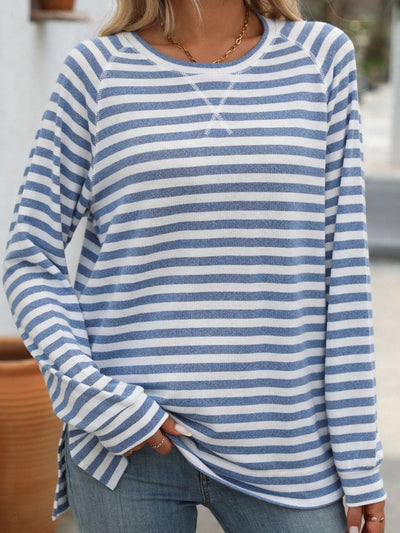 Mandy Striped Round Neck Long Sleeve T-Shirt-Authentically Radd Women's Online Boutique in Endwell, New York
