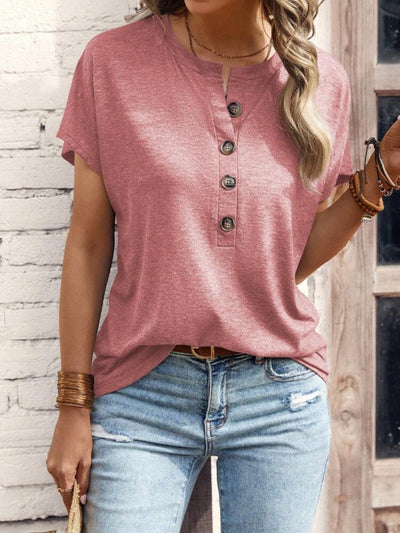 Half Button Short Sleeve Top-Authentically Radd Women's Online Boutique in Endwell, New York