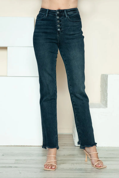 Judy Blue Button Fly Hem Destroy Straight Jeans-Authentically Radd Women's Online Boutique in Endwell, New York