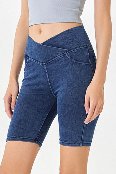 Basic Bae Asymmetrical Waist Denim Shorts with Pockets-Authentically Radd Women's Online Boutique in Endwell, New York