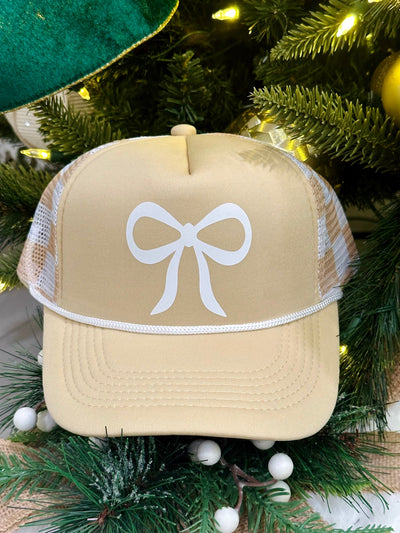 Tan Bow Trucker Hat-Authentically Radd Women's Online Boutique in Endwell, New York