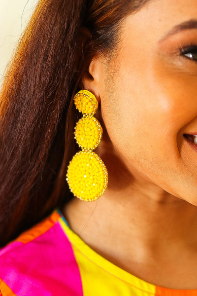 Yellow Beaded Round Pendant Earrings-2024 Summer Blow Out Sale-Authentically Radd Women's Online Boutique in Endwell, New York