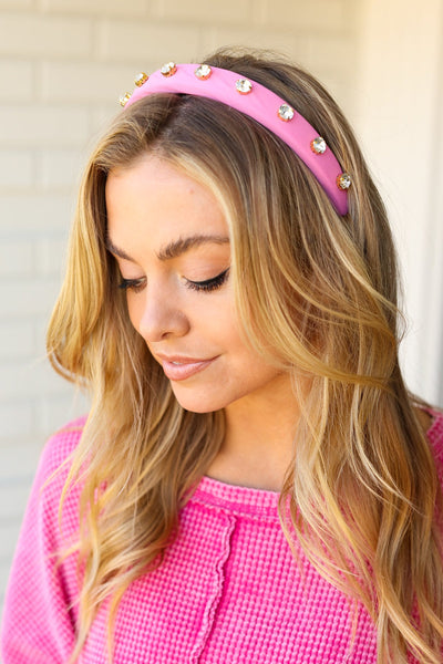 Flamingo Pink Rhinestone Slim Headband-Authentically Radd Women's Online Boutique in Endwell, New York