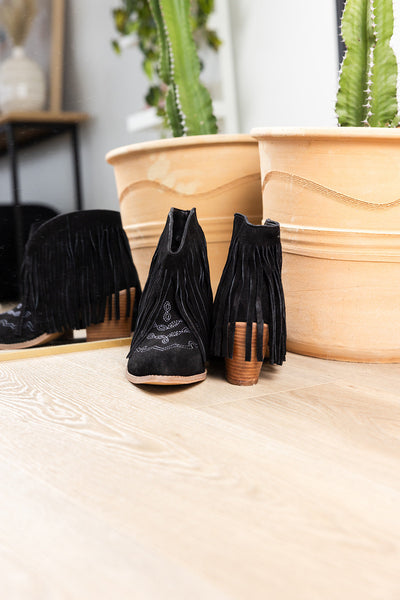 Amos Fringe Ankle Bootie in Black Suede-Shoes-Authentically Radd Women's Online Boutique in Endwell, New York