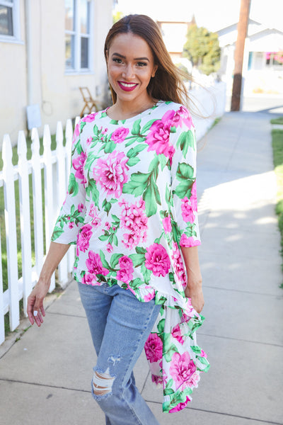 Be Bold Hi-Lo Ruffle Knit Top-Authentically Radd Women's Online Boutique in Endwell, New York