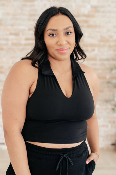 Backcourt Collared V-Neck Tank in Black-Athleisure-Authentically Radd Women's Online Boutique in Endwell, New York