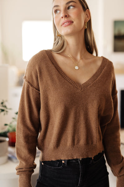Back to Life V-Neck Sweater in Mocha-Tops-Authentically Radd Women's Online Boutique in Endwell, New York
