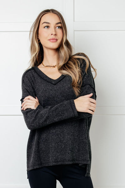 Basically Freezing Brushed Hacci Top in Black-Tops-Authentically Radd Women's Online Boutique in Endwell, New York