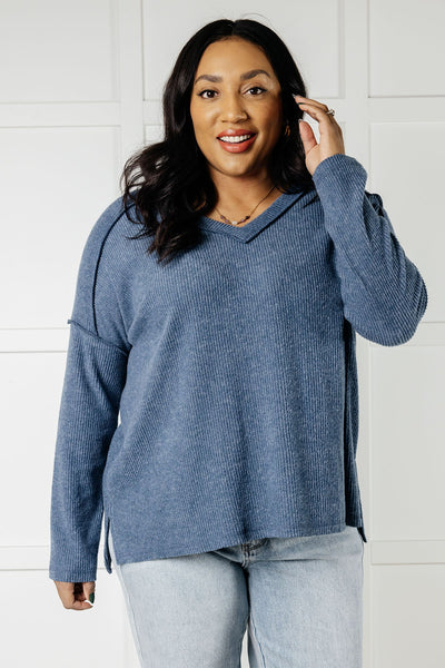 Basically Freezing Brushed Hacci Top in Dusty Blue-Tops-Authentically Radd Women's Online Boutique in Endwell, New York