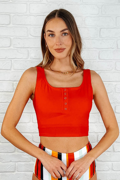 Bermuda Snap Up Swim Top in Red-Swimwear-Authentically Radd Women's Online Boutique in Endwell, New York