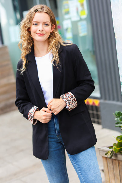 Feeling Bold Black Leopard Tailored Collar Lapel Blazer-Authentically Radd Women's Online Boutique in Endwell, New York