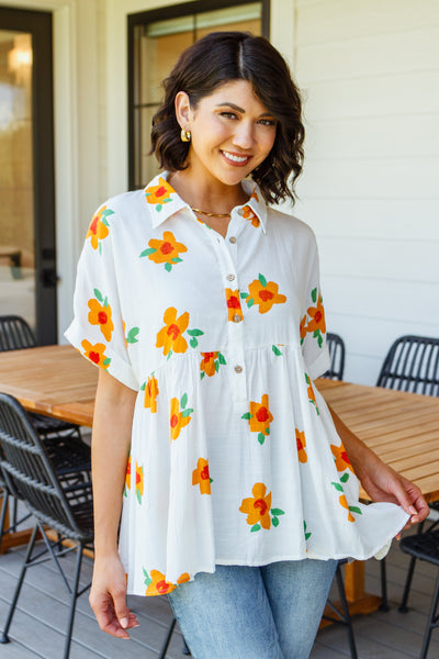 Blissed Out Button Up Babydoll Tunic-Tops-Authentically Radd Women's Online Boutique in Endwell, New York