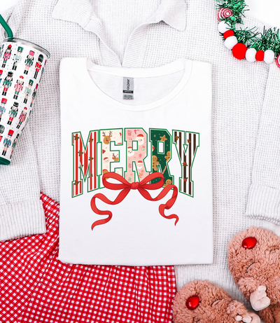 Bow-tiful Merry Graphic Tee and Sweatshirt-Womens-Authentically Radd Women's Online Boutique in Endwell, New York