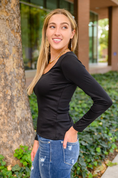 Can You Believe It Basic Long Sleeve Top In Black-Womens-Authentically Radd Women's Online Boutique in Endwell, New York