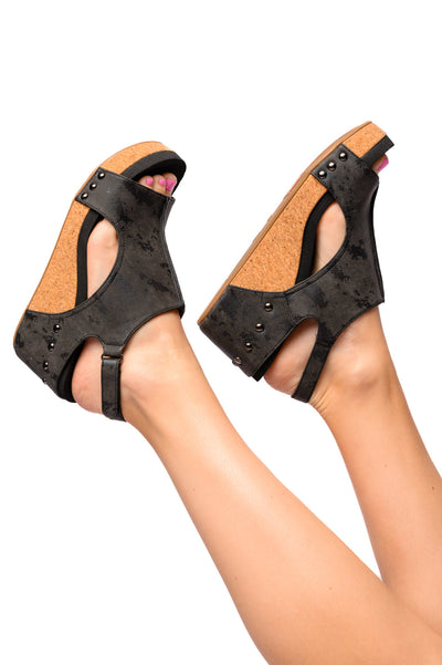 Carley Wedge Sandals in Black Metallic-Womens-Authentically Radd Women's Online Boutique in Endwell, New York