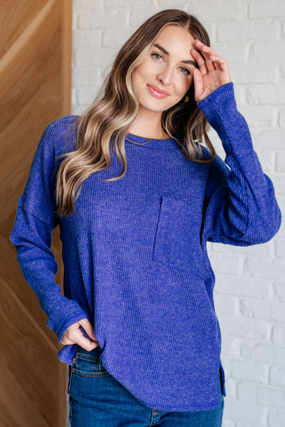 Casual Tuesday Ribbed Knit Sweater in Bright Blue-Tops-Authentically Radd Women's Online Boutique in Endwell, New York