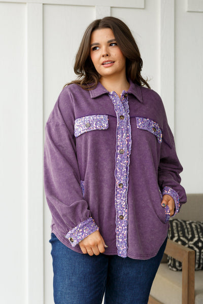 Chaos of Sequins Shacket in Purple-Layers-Authentically Radd Women's Online Boutique in Endwell, New York