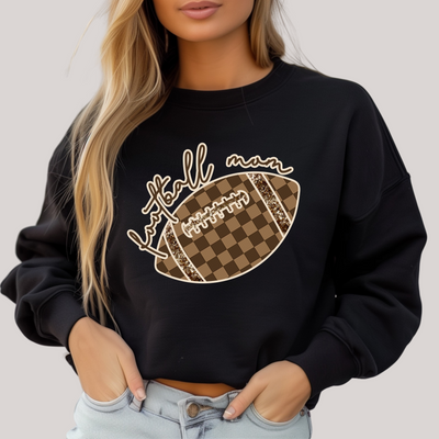 Check Football Mom in Black Sweatshirt-Womens-Authentically Radd Women's Online Boutique in Endwell, New York