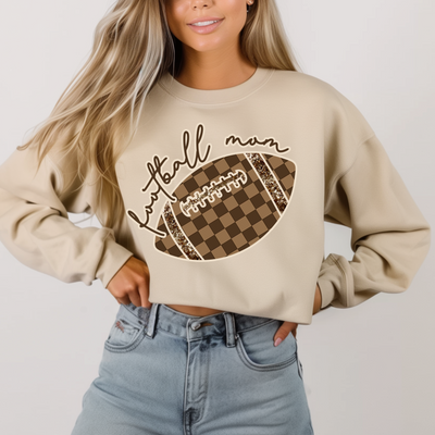 Check Football Mom in Sand Sweatshirt-Womens-Authentically Radd Women's Online Boutique in Endwell, New York