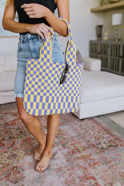 Checkerboard Lazy Wind Big Bag in Lilac & Yellow-Accessories-Authentically Radd Women's Online Boutique in Endwell, New York