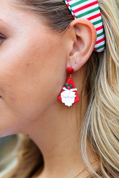 Red Santa Triangle Clay Dangle Earrings-Authentically Radd Women's Online Boutique in Endwell, New York