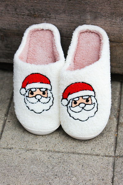 Christmas Santa Print Fleece Slippers-Authentically Radd Women's Online Boutique in Endwell, New York