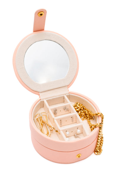 Circular Travel Jewelry Case in Pink-Home & Decor-Authentically Radd Women's Online Boutique in Endwell, New York