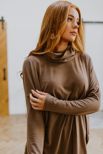 Comfort First Cowl Neck Hi-Low Long Sleeve-Tops-Authentically Radd Women's Online Boutique in Endwell, New York