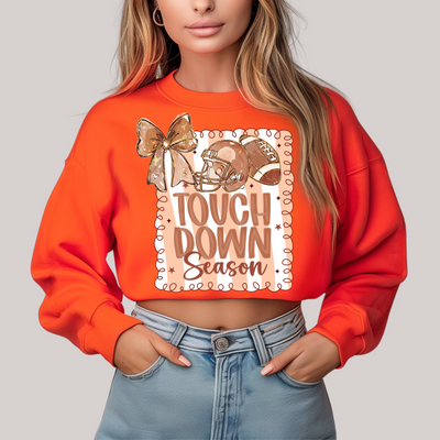 Coquette Touchdown Season in Orange Sweatshirt-Womens-Authentically Radd Women's Online Boutique in Endwell, New York