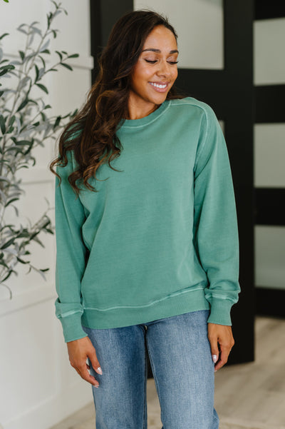 Daily Ease Mineral Wash Pullover in Dark Green-Womens-Authentically Radd Women's Online Boutique in Endwell, New York