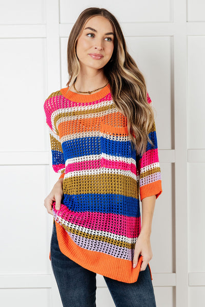 Deep Thoughts Striped Loose Knit Top-Tops-Authentically Radd Women's Online Boutique in Endwell, New York