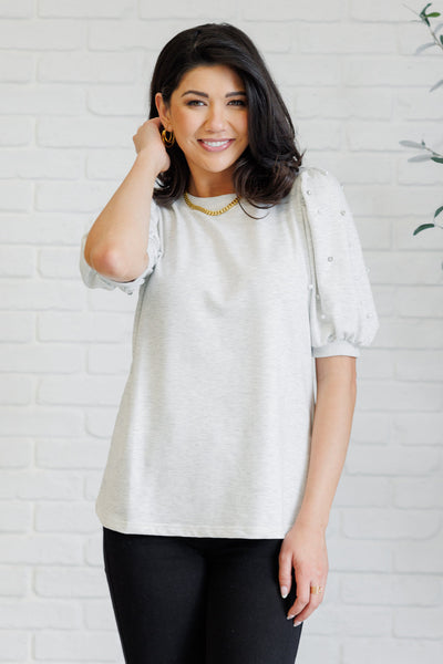 Diamonds and Pearls Puff Sleeve Top in Light Grey-Tops-Authentically Radd Women's Online Boutique in Endwell, New York