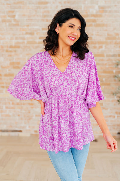 Dreamer Peplum Top in Lavender Leopard-Tops-Authentically Radd Women's Online Boutique in Endwell, New York