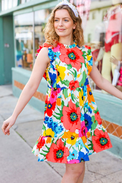 Sunny Days Multicolor Floral Print Tiered Ruffle Sleeve Dress-Authentically Radd Women's Online Boutique in Endwell, New York
