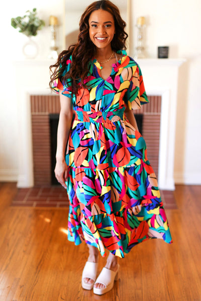 Be Bold Tropical Print Smocked Maxi Dress-Authentically Radd Women's Online Boutique in Endwell, New York