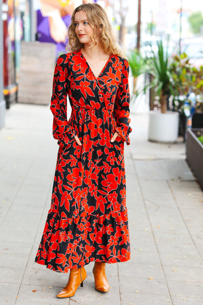 It's A Match Black & Rust Floral Surplice Maxi Dress-Authentically Radd Women's Online Boutique in Endwell, New York