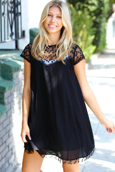 Black Embroidered Lace Yoke Fit & Flare Dress-Authentically Radd Women's Online Boutique in Endwell, New York