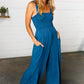Ocean Blue Smocked Rib Wide Leg Romper Jumpsuit-Authentically Radd Women's Online Boutique in Endwell, New York