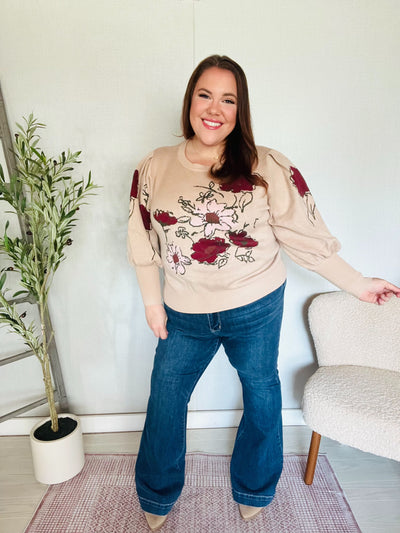 Scarlet Petals Bubble Sleeve Sweater-Authentically Radd Women's Online Boutique in Endwell, New York