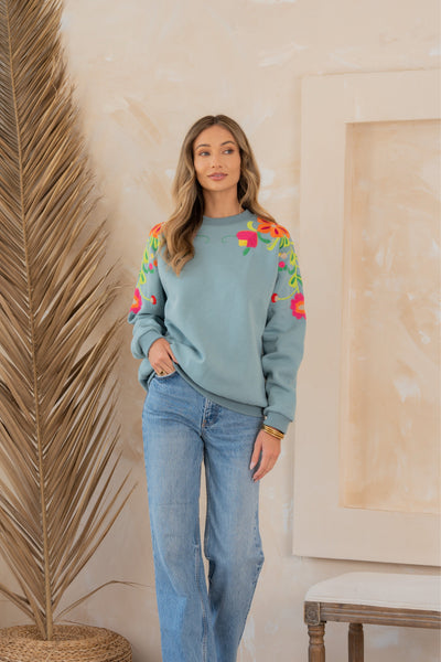 Floral Embroidered Sweatshirt-Womens-Authentically Radd Women's Online Boutique in Endwell, New York