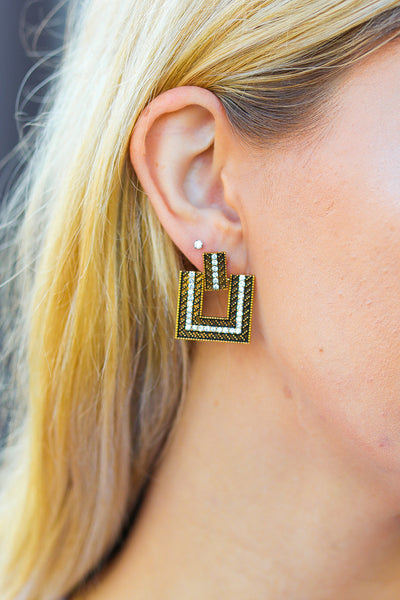 Gold Geometric Rhinestone Detail Dangle Earrings-Authentically Radd Women's Online Boutique in Endwell, New York