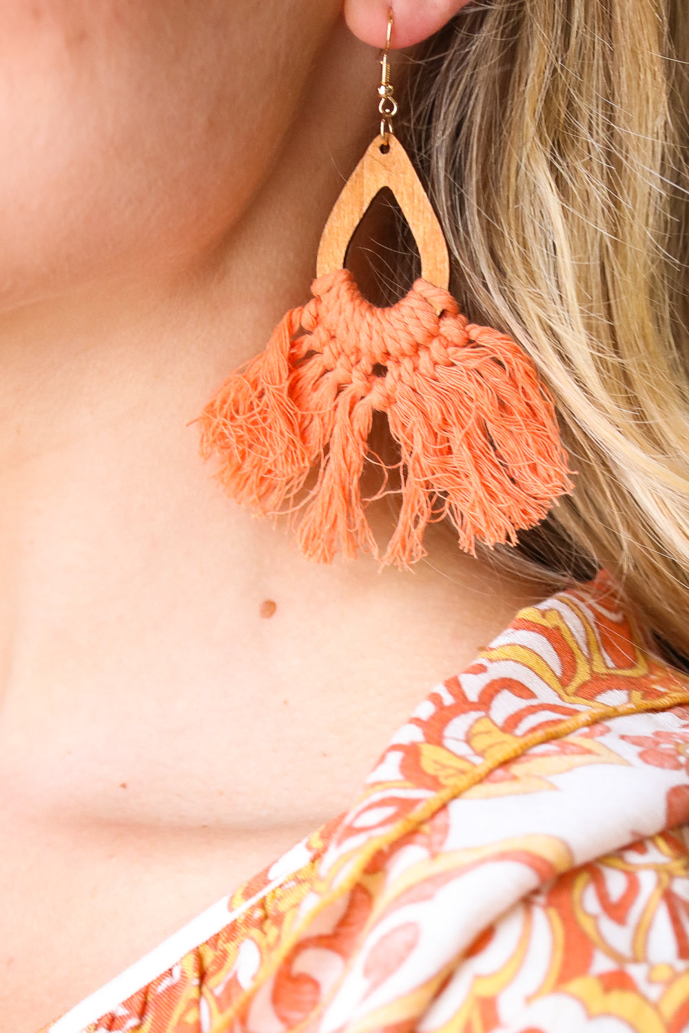 Tangerine Boho Fringe Tassel Hoop Earrings-Authentically Radd Women's Online Boutique in Endwell, New York