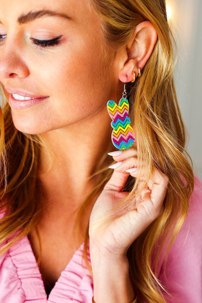 Rainbow Chevron Easter Bunny Dangle Earrings-Authentically Radd Women's Online Boutique in Endwell, New York