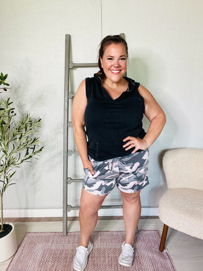 Weekend Vibes Camo French Terry Shorts-Authentically Radd Women's Online Boutique in Endwell, New York