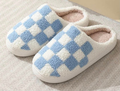 RTS Blue Checkered Slippers-Authentically Radd Women's Online Boutique in Endwell, New York